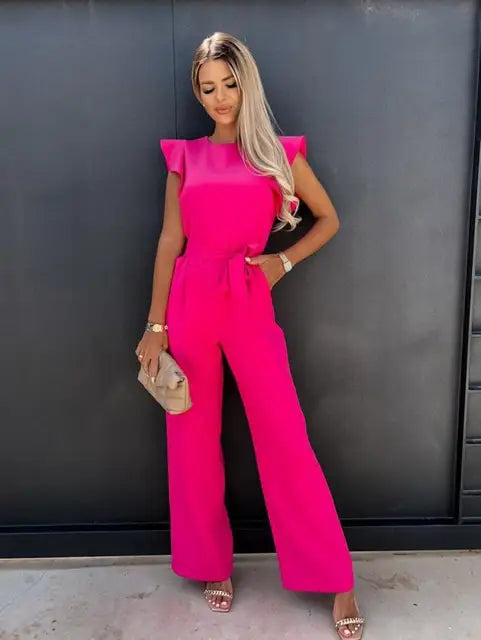 Women's elegant ruffle-sleeved jumpsuit