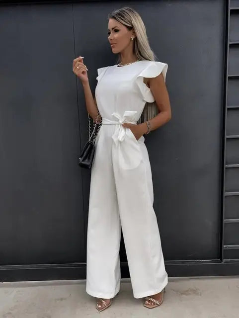 Women's elegant ruffle-sleeved jumpsuit