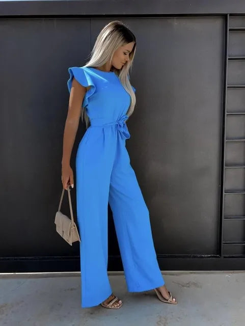 Women's elegant ruffle-sleeved jumpsuit