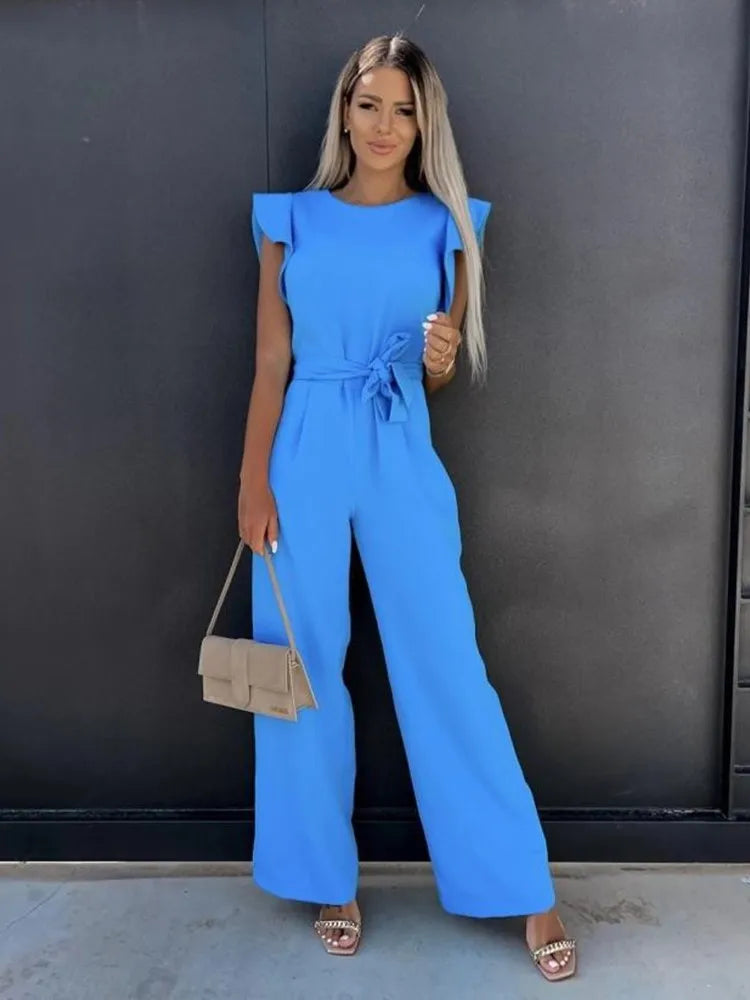 Women's elegant ruffle-sleeved jumpsuit