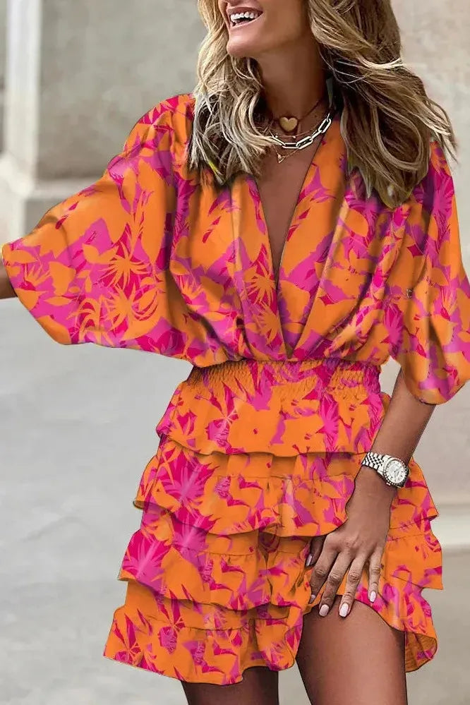 Women's Floral Ruffle Summer Mini Dress
