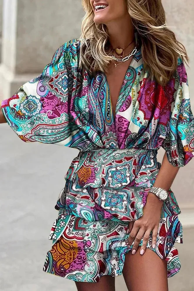 Women's Floral Ruffle Summer Mini Dress