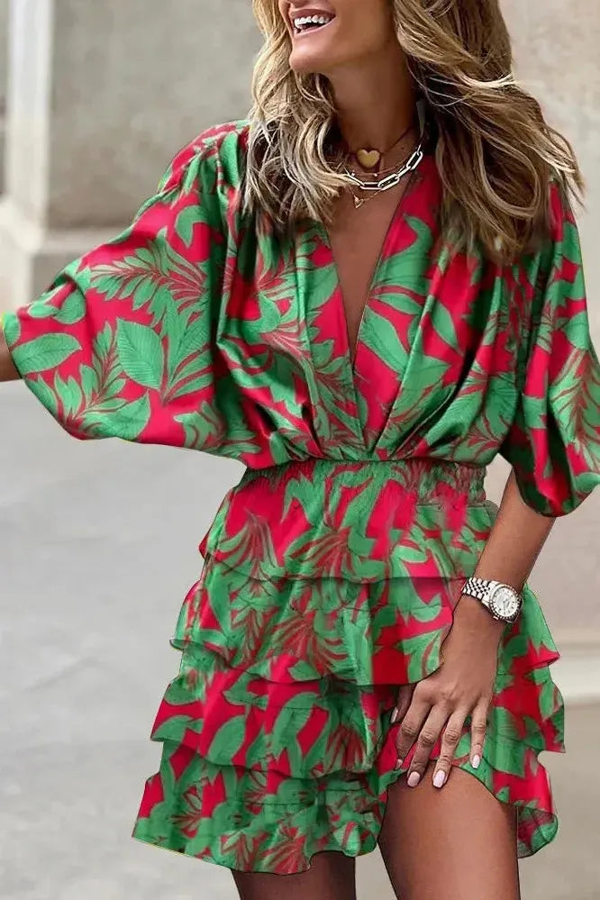 Women's Floral Ruffle Summer Mini Dress