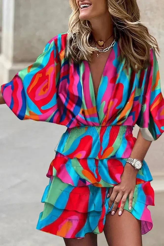 Women's Floral Ruffle Summer Mini Dress